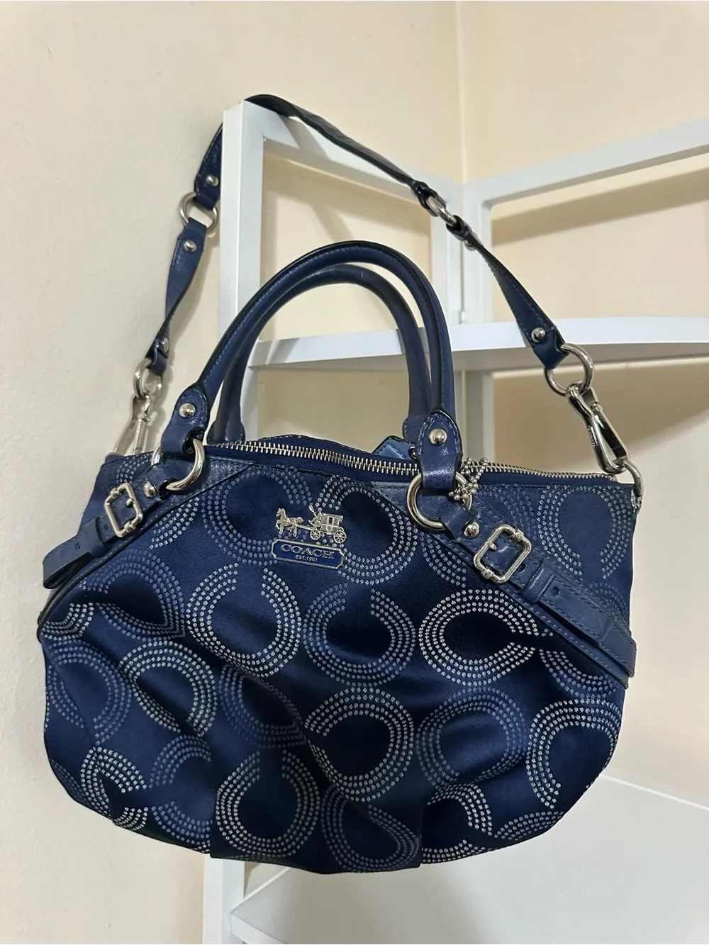 Coach Navy Dotted Circle Satchel